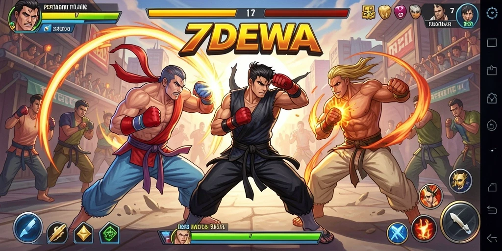 Tampilan gameplay 7DEWA dengan aksi Fighting yang intens.