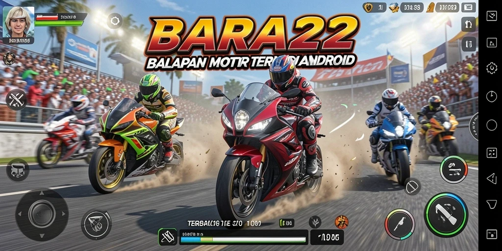 Tangkapan layar BARA22 menunjukkan aksi balapan motor yang mendebarkan.