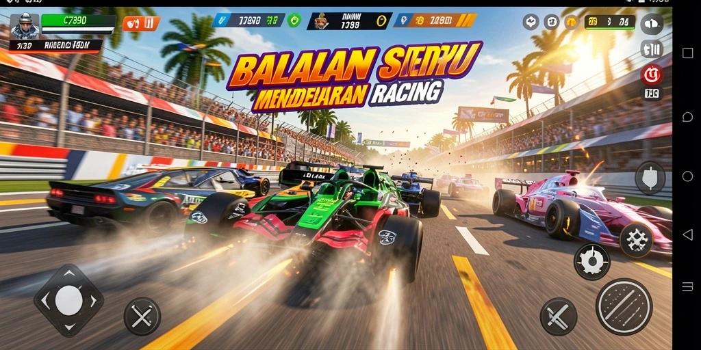 Tampilan gameplay C7890 dengan aksi balapan yang intens.