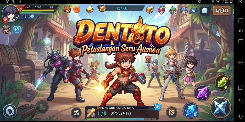 Screenshot gameplay DENTOTO menunjukkan karakter anime dalam aksi yang seru.