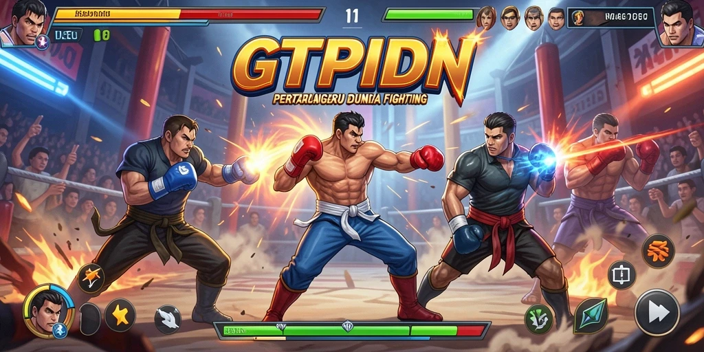 Screenshot gameplay GTPIDN menampilkan aksi pertarungan yang dinamis dan karakter unik.