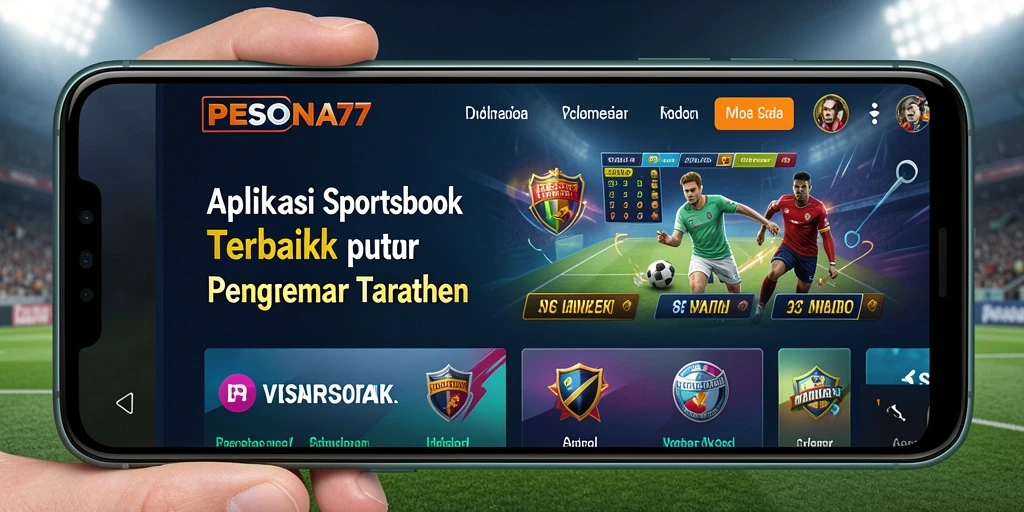 Screenshot PESONA77 menampilkan antarmuka aplikasi Sportsbook yang menarik dan informatif.