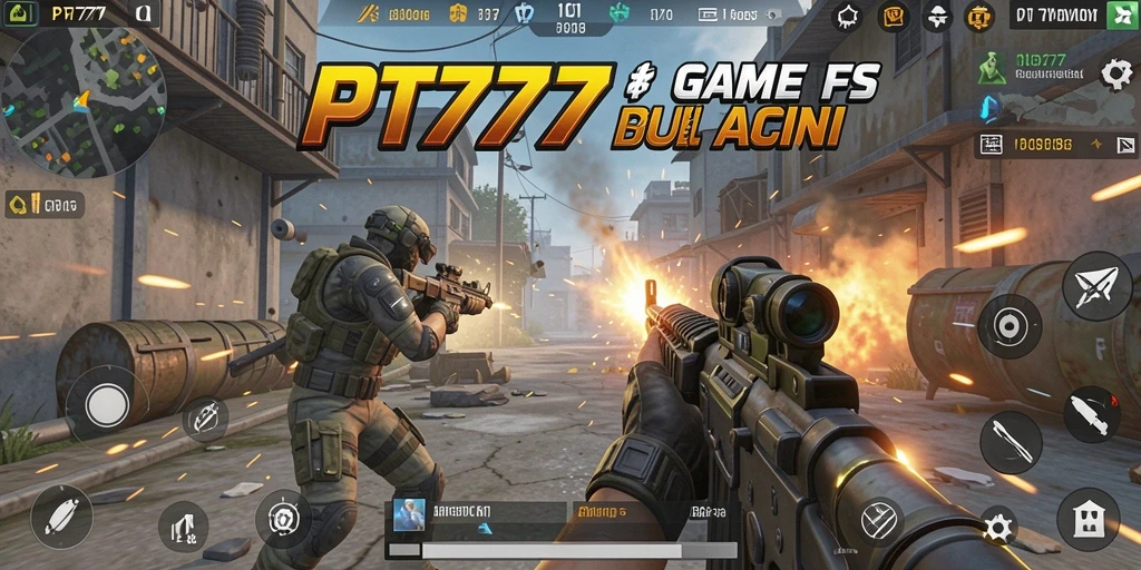 Tampilan utama gameplay PT777 dalam aksi tembak-menembak yang mendebarkan.