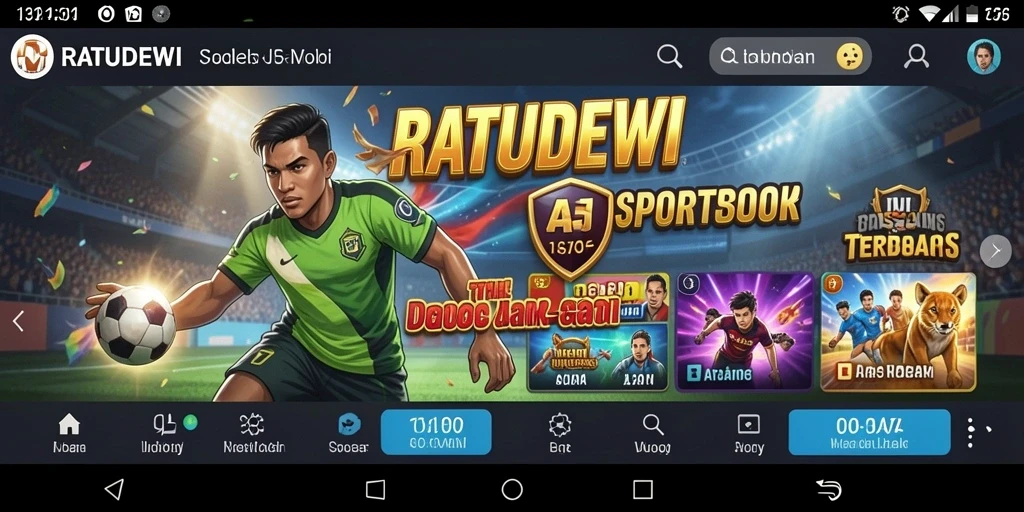 Screenshot utama RATUDEWI menunjukkan pengguna aktif dalam taruhan olahraga.