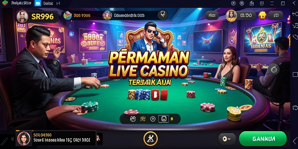 Screenshot gameplay SR996 menunjukkan dealer profesional dan suasana casino yang nyata.